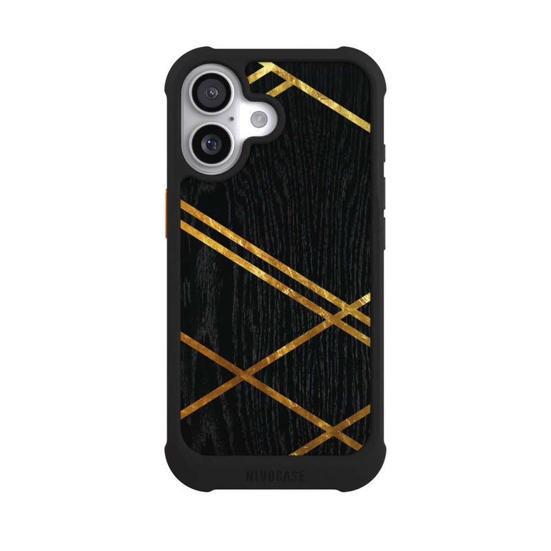 iPhone 17 NIVOmax Black Geometric Pattern Golden Stripes