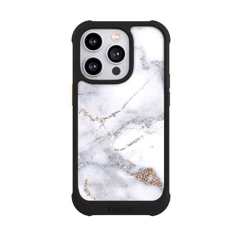 iPhone 14 Pro NIVOmax Silberglitzer Marmorlook