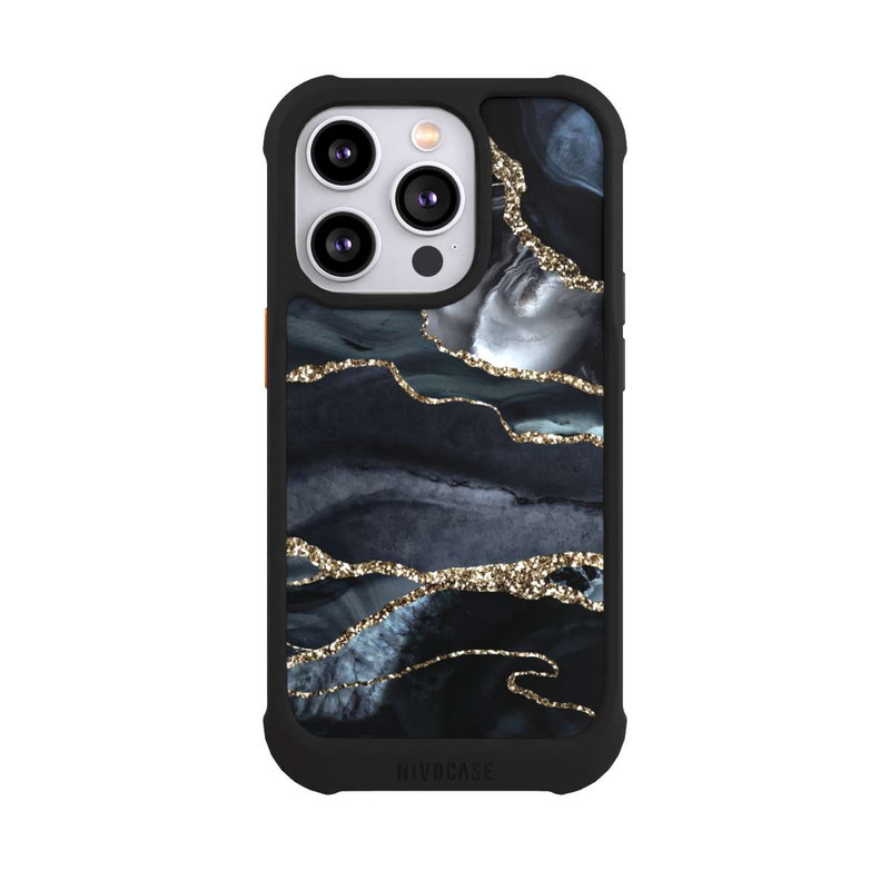 iPhone 14 Pro NIVOmax Dunkler Marmor Gold Glitzerlook