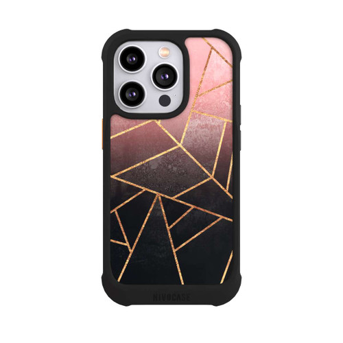 Apple iPhone 14 Pro NIVOmax Pinker und Schwarzer Stein Gold Druck