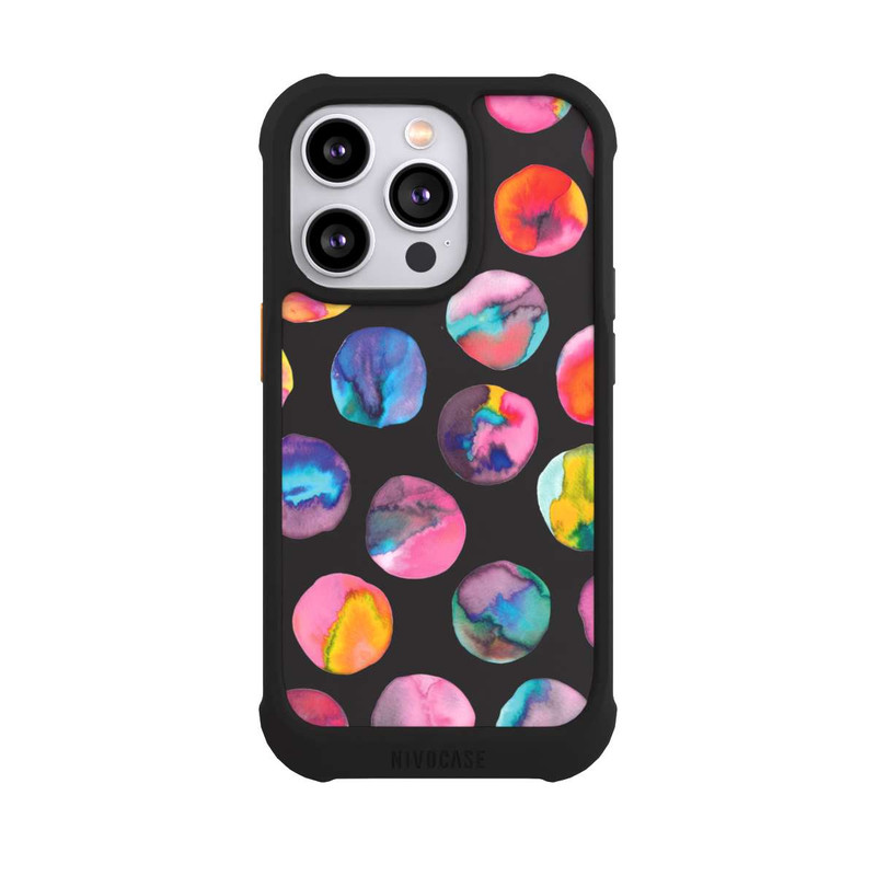 iPhone 14 Pro NIVOmax Bunte Tintenmurmeln Punkte Schwarz