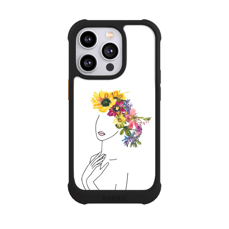 iPhone 14 Pro NIVOmax Line Art Frau mit Blumenkrone