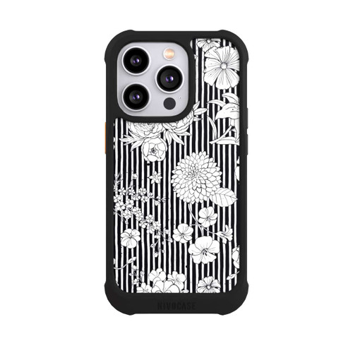 Apple iPhone 14 Pro NIVOmax Fleurs et rayures noir et blanc