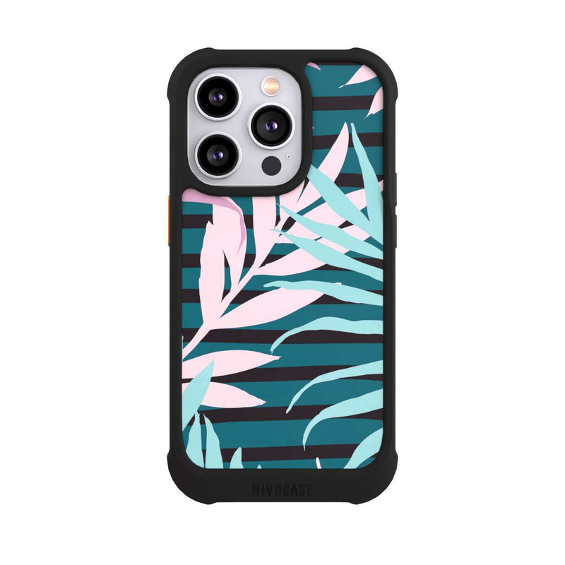 iPhone 14 Pro NIVOmax Pastel Jungle Leaves Pink Teal Seamless