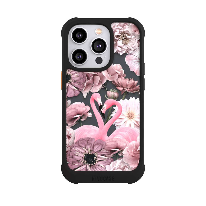 iPhone 14 Pro NIVOmax Flamingos in Blumen Muster