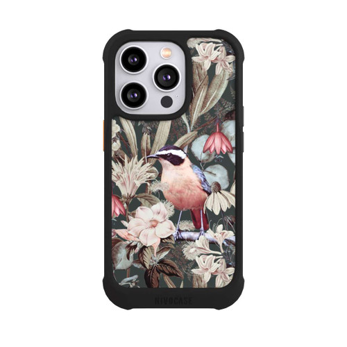 Apple iPhone 14 Pro NIVOmax Orangefarbener Vogel im Vintage Blumenmuster