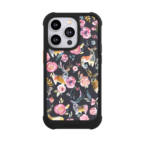 Apple iPhone 14 Pro NIVOmax Hirsche und Blumen Anthrazit