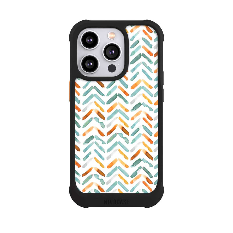 iPhone 14 Pro NIVOmax Elegantes Herbstchevron Blau Orange