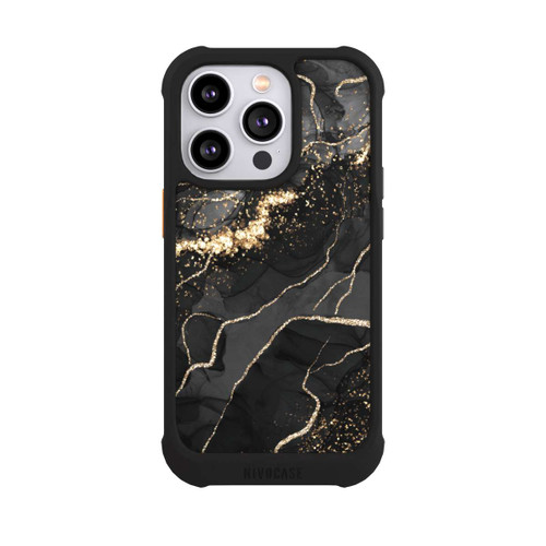 Apple iPhone 14 Pro NIVOmax Look Spirales de Marbre Sombre &amp; Or