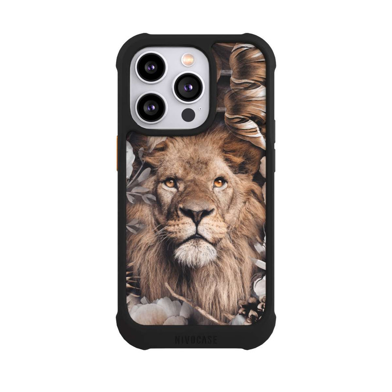 iPhone 14 Pro NIVOmax Löwe Blumenrahmen Beige