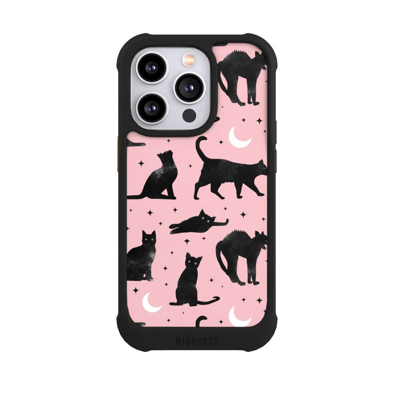 iPhone 14 Pro NIVOmax Katzen und Mond auf Rosa