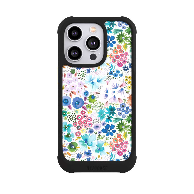 iPhone 14 Pro NIVOmax Kunstvolle kleine Frühlingsblumen blau