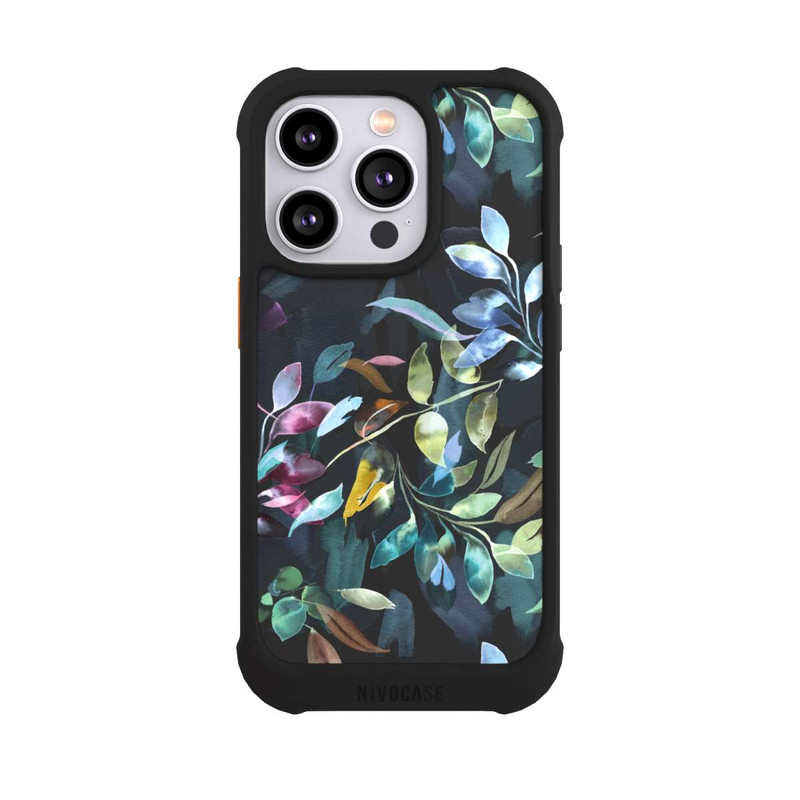 iPhone 14 Pro NIVOmax Mystische Aquarellblätter schwarz