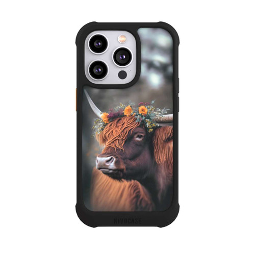 Apple iPhone 14 Pro NIVOmax Vache des Highlands avec des fleurs avec IA
