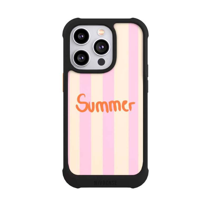 iPhone 14 Pro NIVOmax Summer- Rosa und Orange Streifen Hintergrund