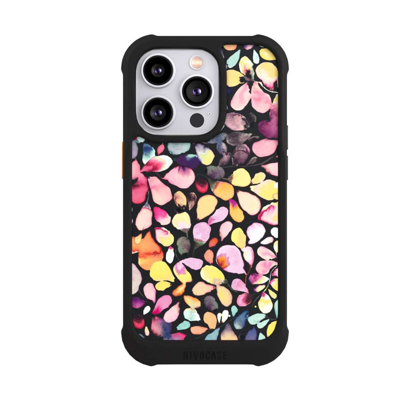 iPhone 14 Pro NIVOmax Eukalyptus Aquarellblätter Schwarz