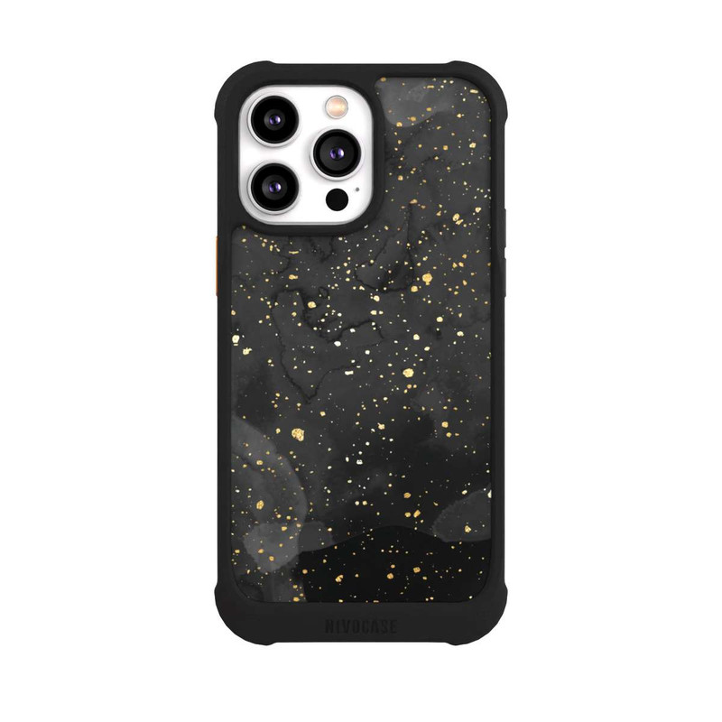 iPhone 14 Pro Max NIVOmax Glitzernder Marmor-Schwarz-Gold-Look