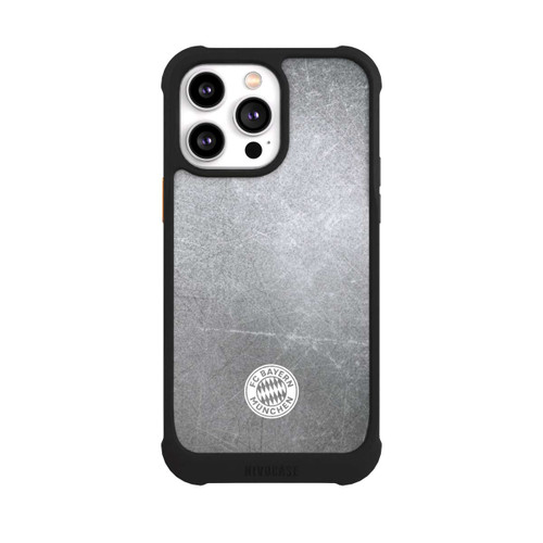 Apple iPhone 14 Pro Max NIVOmax Logo FCB Classique Petit - Blanc sur Fond Métallique