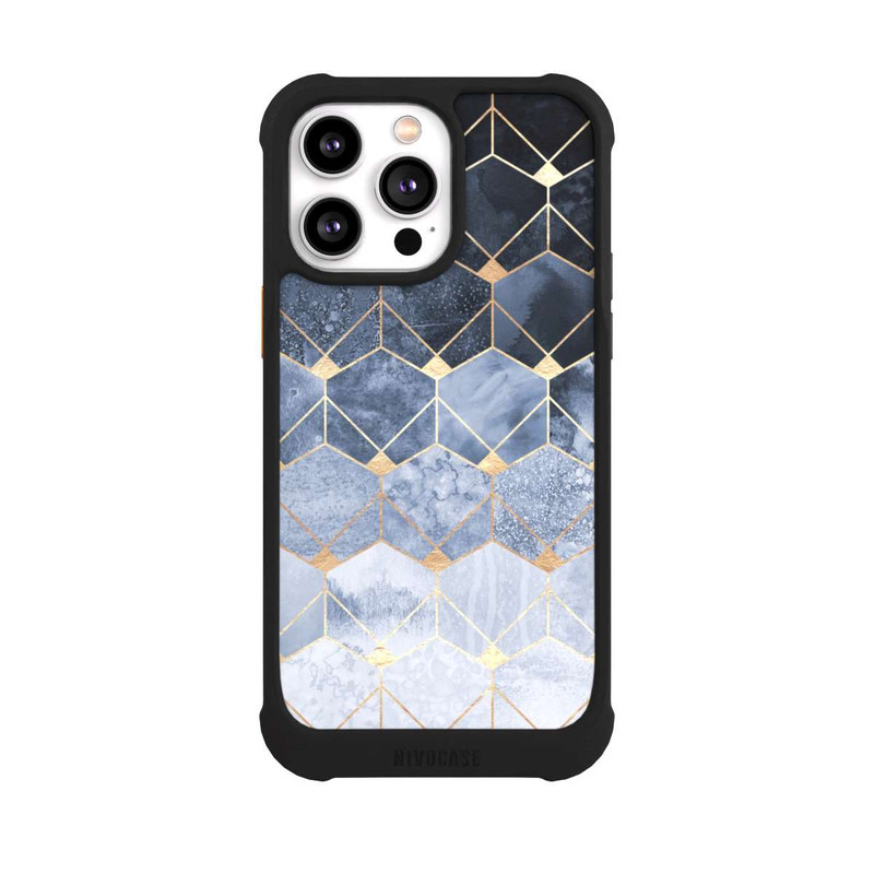 iPhone 14 Pro Max NIVOmax Blaue Sechsecke und Diamanten Golddruck