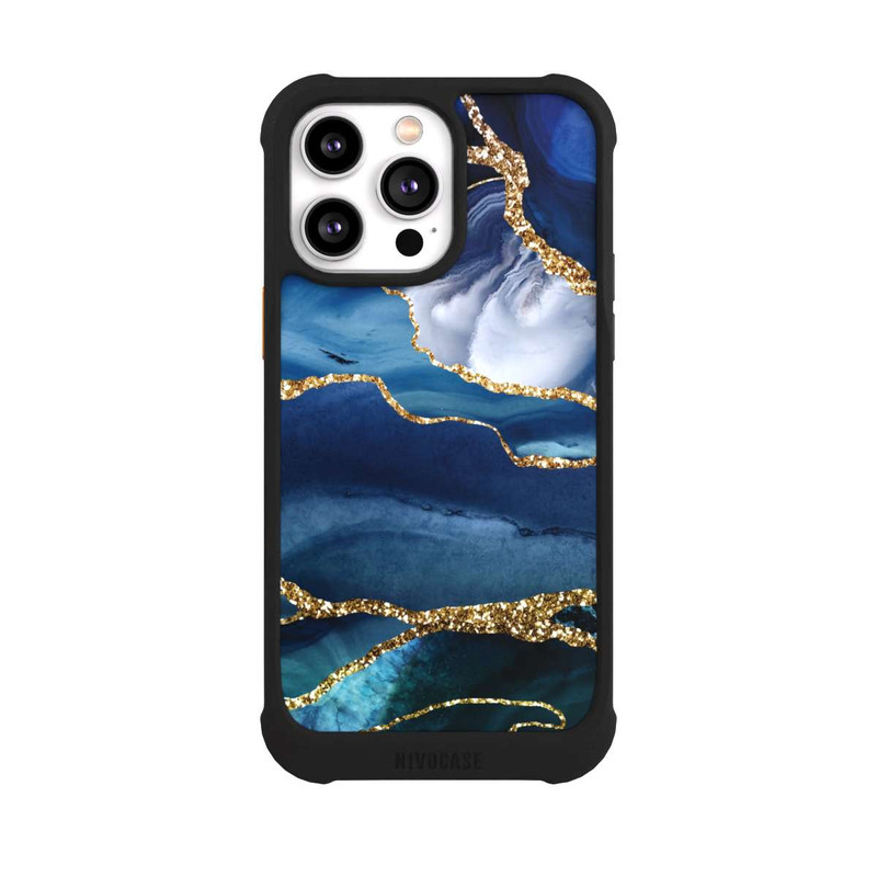 iPhone 14 Pro Max NIVOmax Aspect marbre bleu pailleté doré