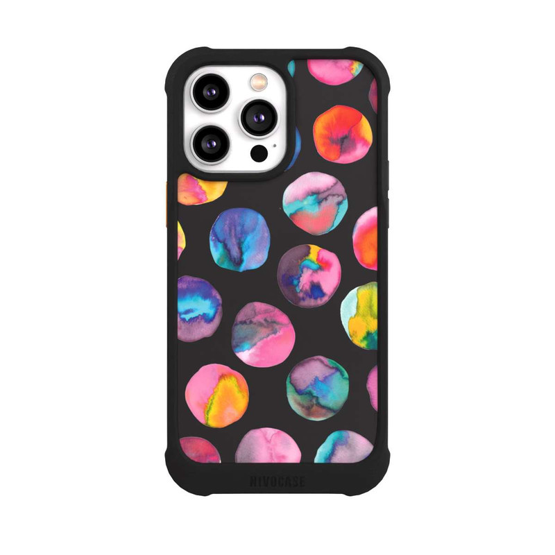iPhone 14 Pro Max NIVOmax Bunte Tintenmurmeln Punkte Schwarz