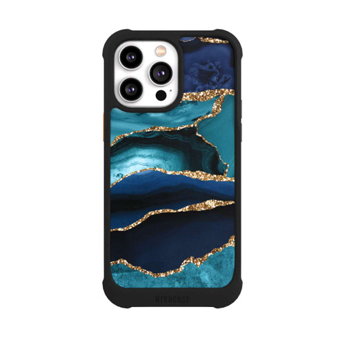 Apple iPhone 14 Pro Max NIVOmax Dark and Light Blue Marble Gold Glitter Look