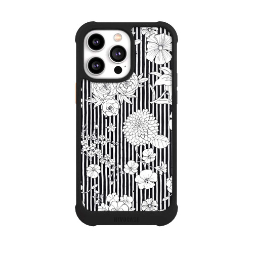 Apple iPhone 14 Pro Max NIVOmax Blumen und Streifen Schwarz und Weiß