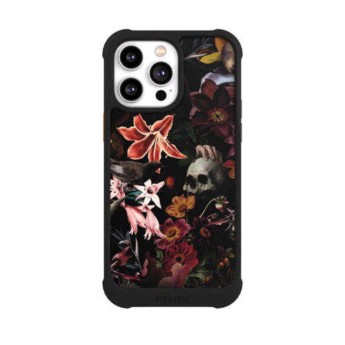 Apple iPhone 14 Pro Max NIVOmax Totenköpfe und Blumen auf dunklem Hintergrund