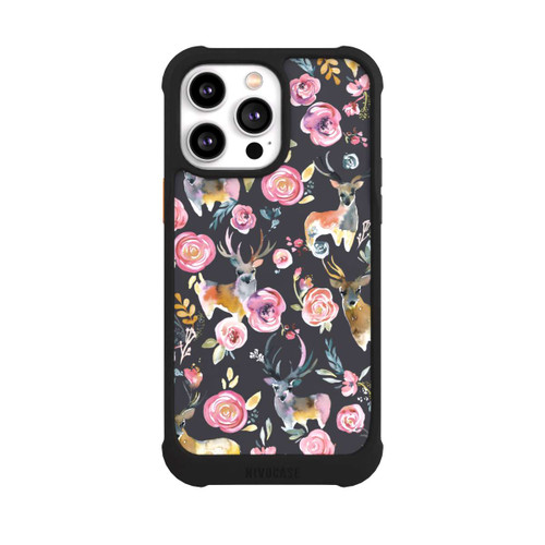 Apple iPhone 14 Pro Max NIVOmax Hirsche und Blumen Anthrazit