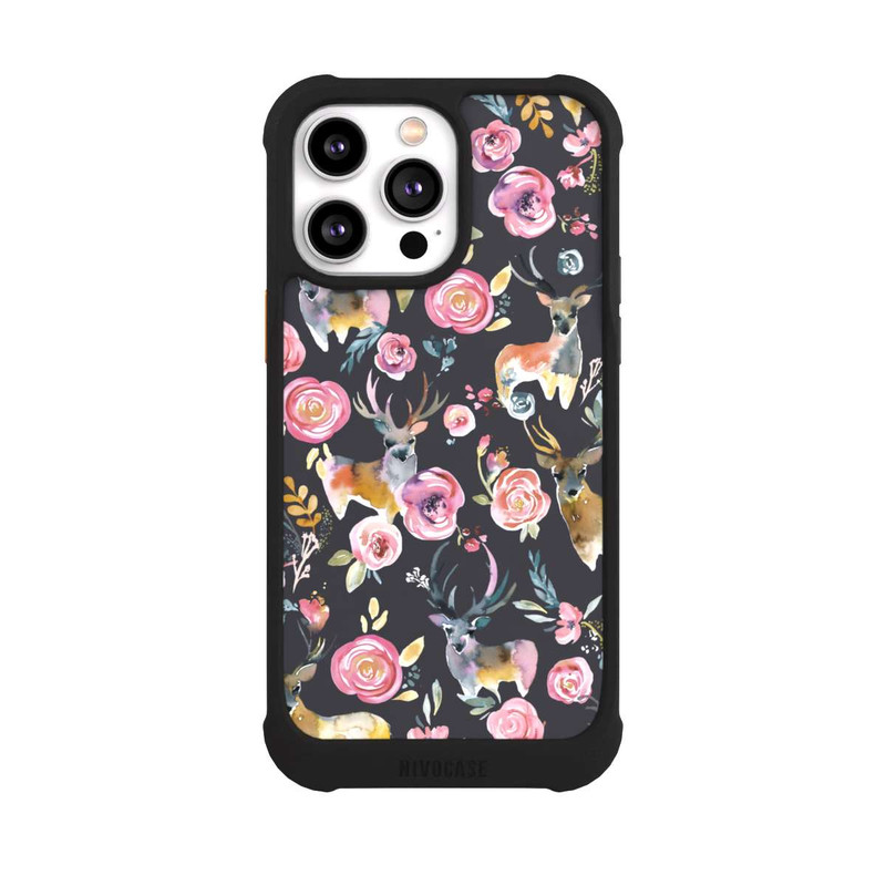 iPhone 14 Pro Max NIVOmax Hirsche und Blumen Anthrazit