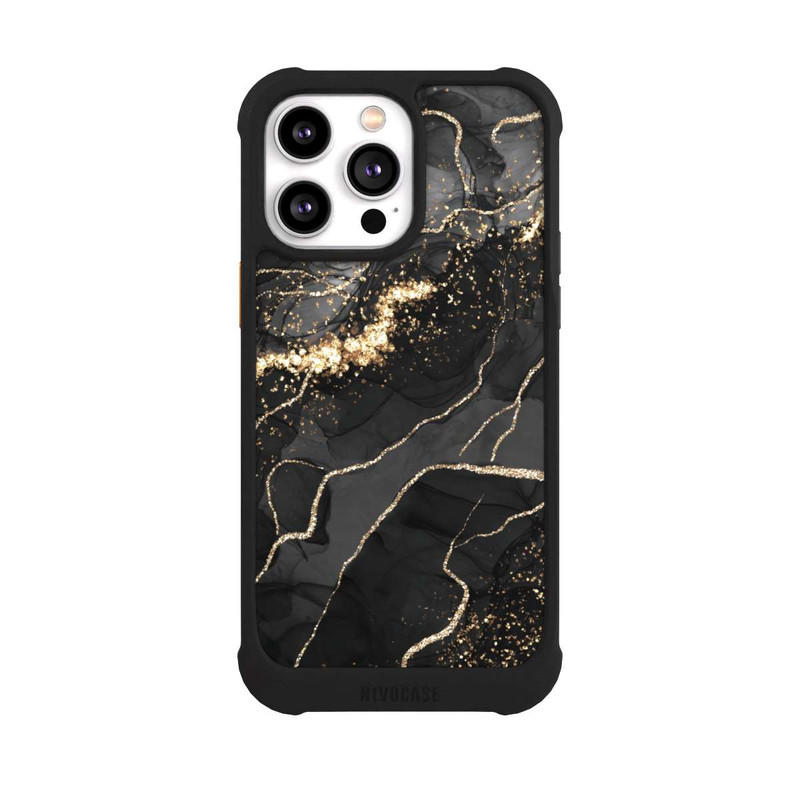 iPhone 14 Pro Max NIVOmax Look Spirales de Marbre Sombre & Or