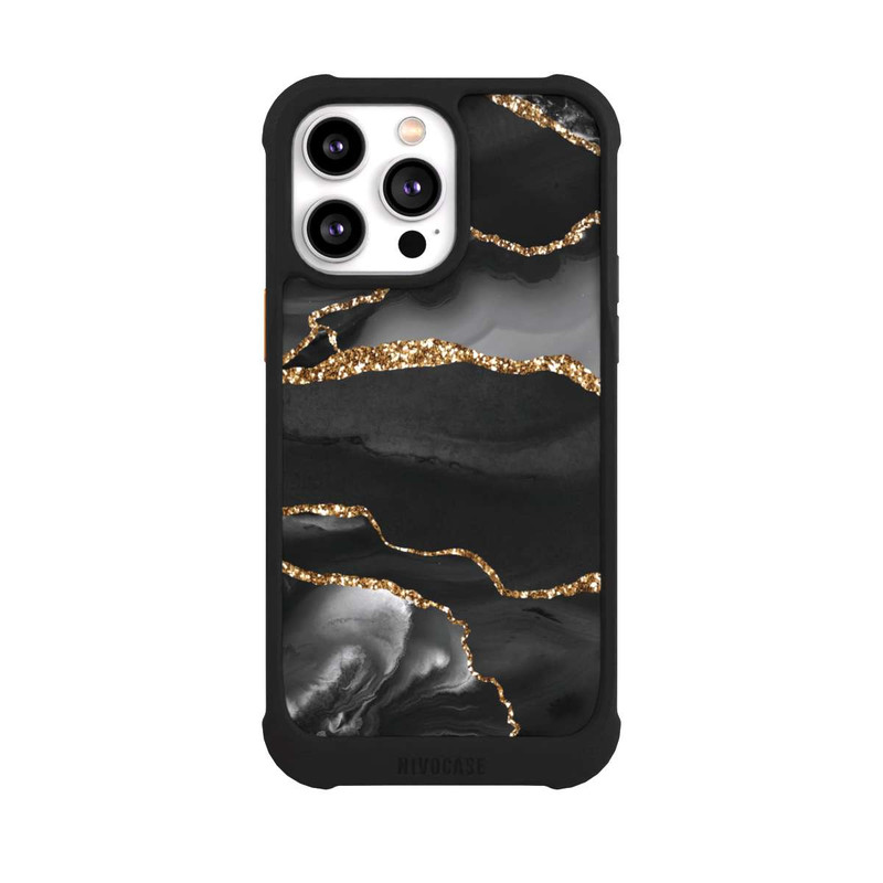 iPhone 14 Pro Max NIVOmax Dunkle Marmorstreifen im Goldlook