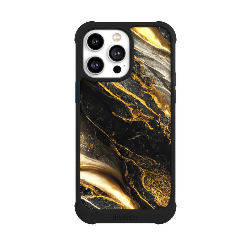 iPhone 14 Pro Max NIVOmax Couches d'impression en marbre noir et or