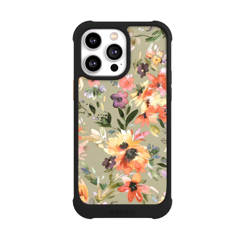 iPhone 14 Pro Max NIVOmax Painterly Tropical Flowers Sage Green