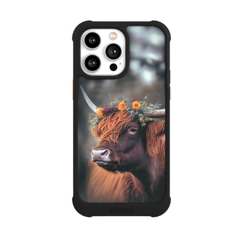 Apple iPhone 14 Pro Max NIVOmax Vache des Highlands avec des fleurs avec IA