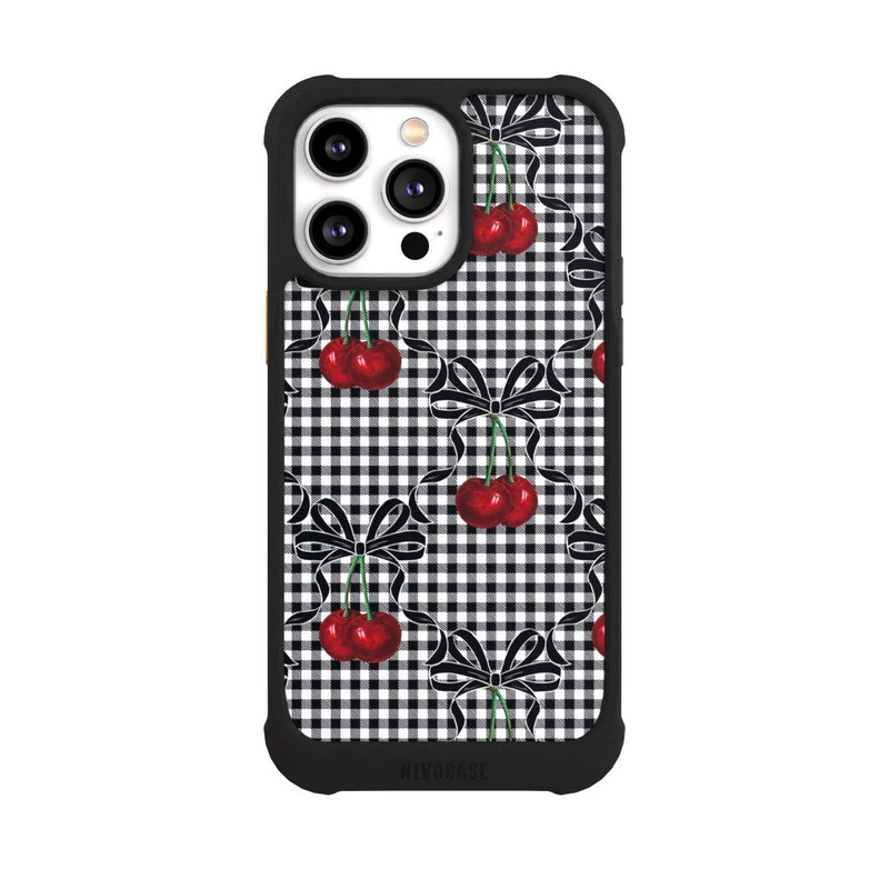 iPhone 14 Pro Max NIVOmax Kirschen Muster Schwarz