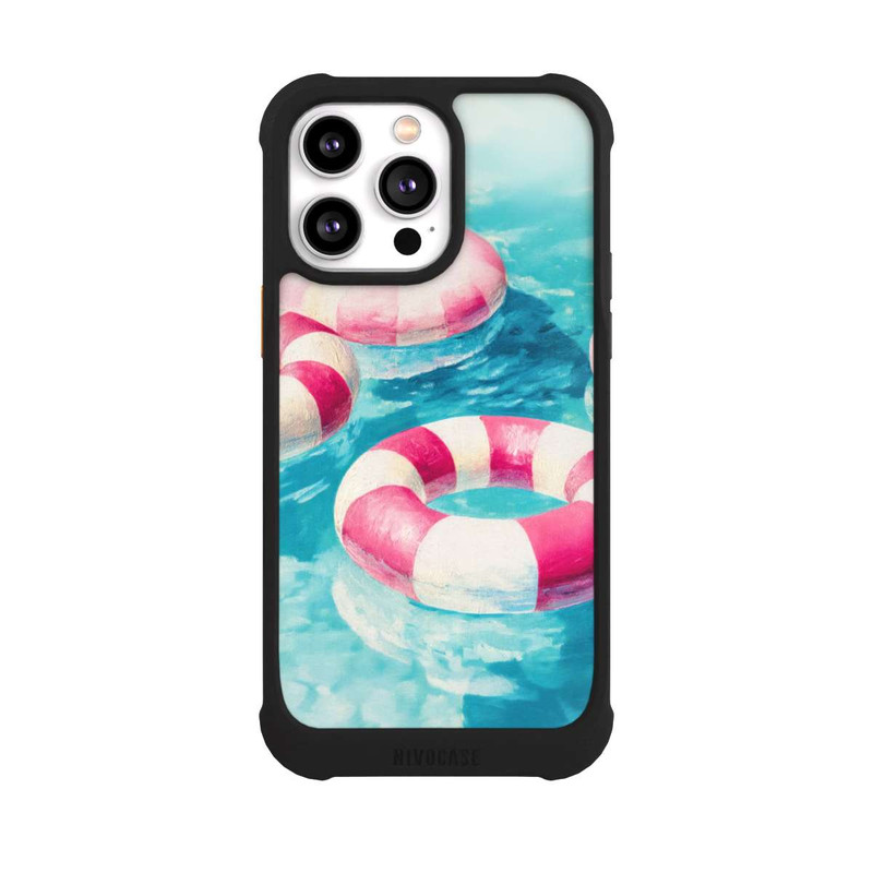 iPhone 14 Pro Max NIVOmax Gestreifte Schwimmringe im Pool