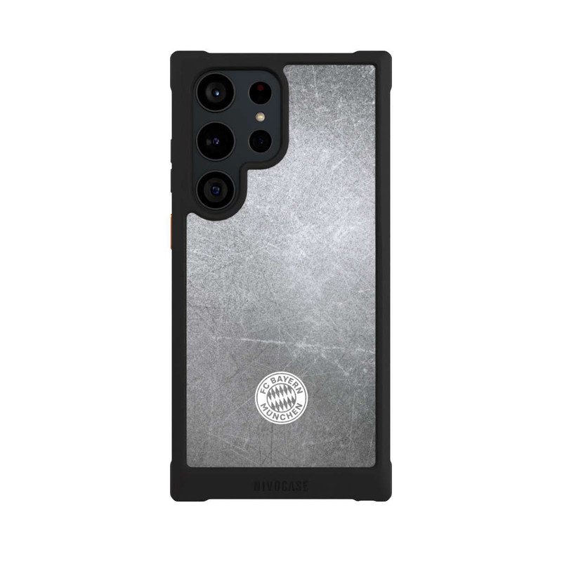 Galaxy S23 Ultra NIVOmax Klassisches FCB Logo Klein - Weiß auf Metalllook