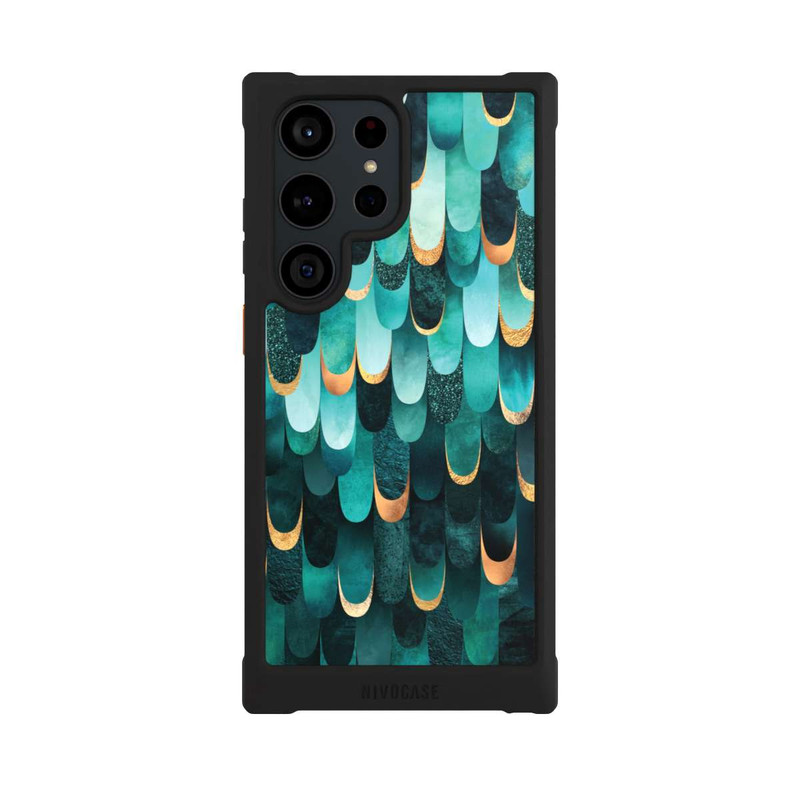 Galaxy S23 Ultra NIVOmax Imprimé or turquoise à plumes