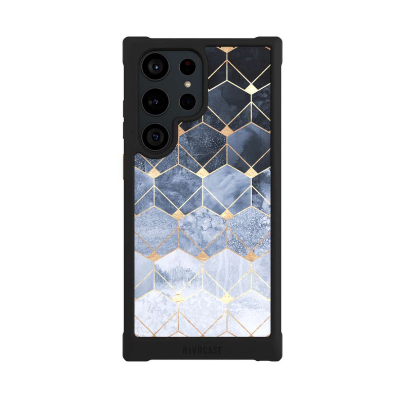Galaxy S23 Ultra NIVOmax Impression Or Hexagones Bleus Et Diamants