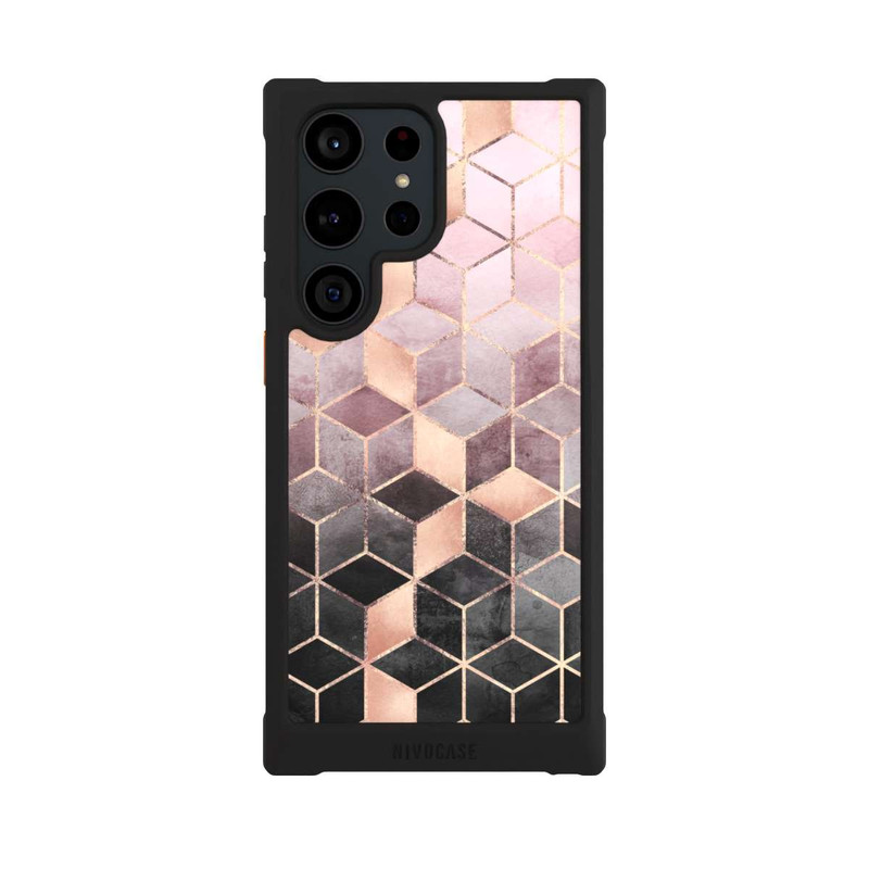 Galaxy S23 Ultra NIVOmax Imprimé Cubes Dégradés Gris Rose