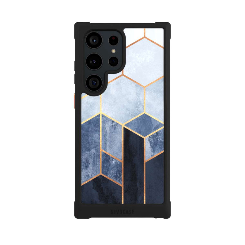 Galaxy S23 Ultra NIVOmax Soft Blue Hexagons Gold Print