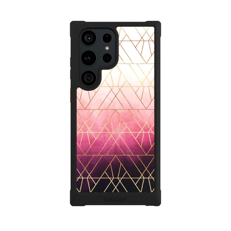 Galaxy S23 Ultra NIVOmax Triangles ombrés roses imprimé doré