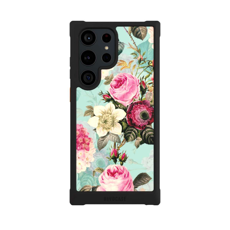Galaxy S23 Ultra NIVOmax Roses en papier peint turquoise