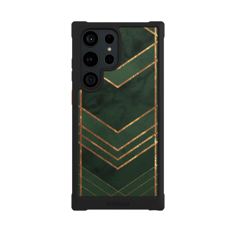 Galaxy S23 Ultra NIVOmax Dark Green Pattern Golden Stripes