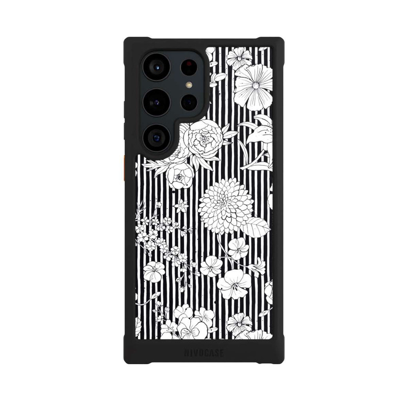 Galaxy S23 Ultra NIVOmax Fleurs et rayures noir et blanc