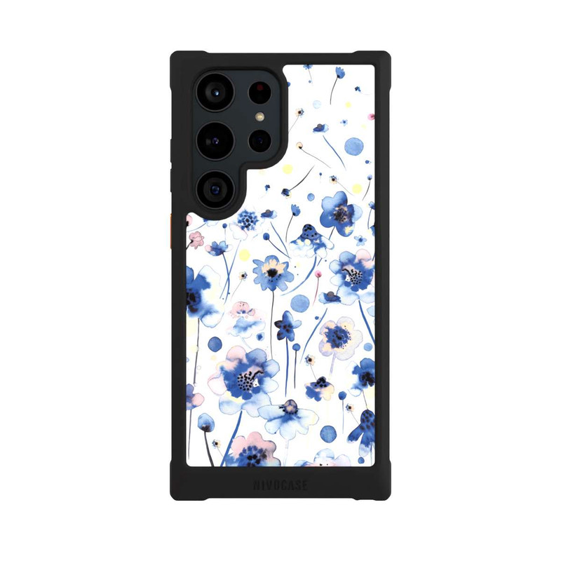 Galaxy S23 Ultra NIVOmax Aquarelltinte blaue Blumen