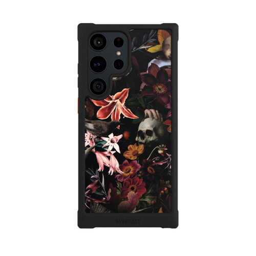 Samsung Galaxy S23 Ultra NIVOmax Totenköpfe und Blumen auf dunklem Hintergrund