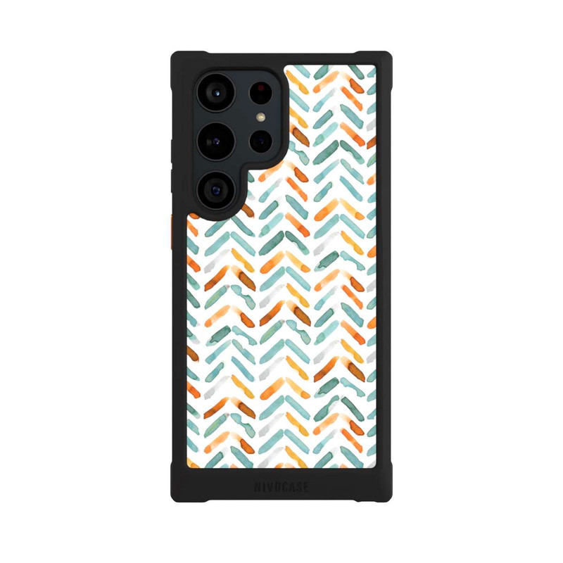 Galaxy S23 Ultra NIVOmax Élégant Automne Chevron Bleu Orange