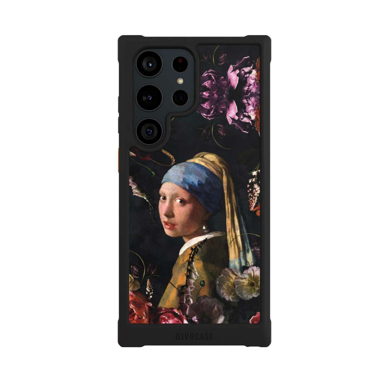 Galaxy S23 Ultra NIVOmax Mädchen mit Perlenohrringen und Rosen